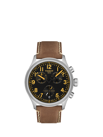 Tissot T1164171605201 Men's Chrono L Round Leather Strap Watch, Black/Brown, Black/Brown