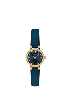 Tissot T1400093604100 Women's Round Leather Strap Watch, Blue, Blue/Blue