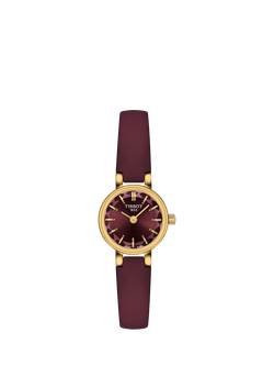 Tissot T1400093637100 Women's Round Leather Strap Watch, Burgundy, Burgundy/Burgundy