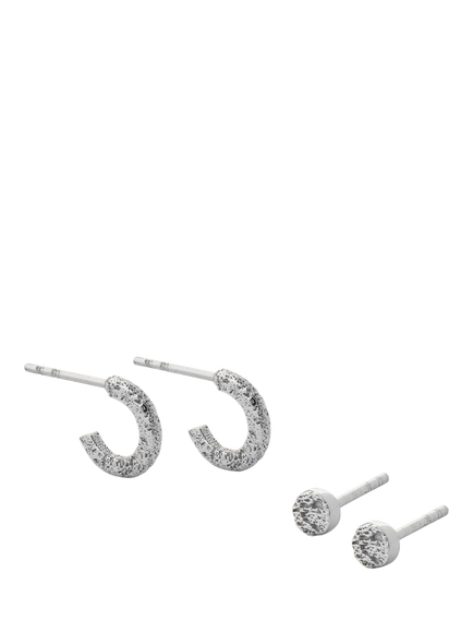 TUTTI Quest Textured Earrings, Set of 2, Silver, Silver