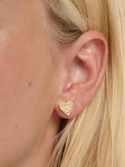 TUTTI Revere Textured Heart Stud Earrings, Gold - view 2, Gold