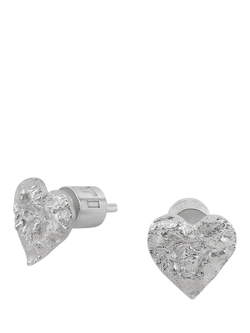 TUTTI Revere Textured Heart Stud Earrings, Silver, Silver