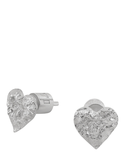 TUTTI Revere Textured Heart Stud Earrings, Silver, Silver