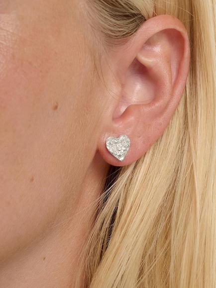 TUTTI Revere Textured Heart Stud Earrings, Silver - view 2, Silver
