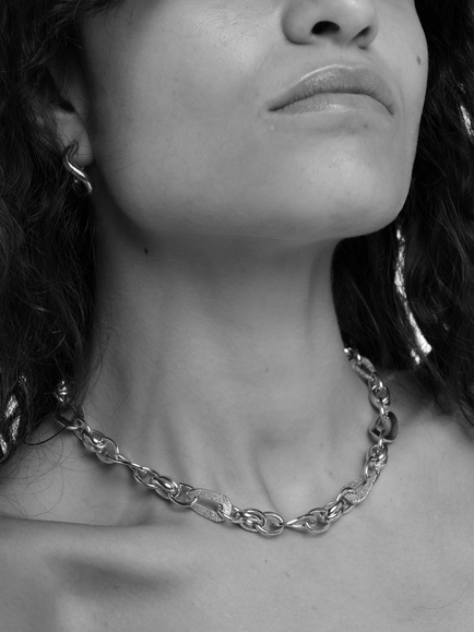 TUTTI Chunky Wave Chain Necklace, Silver - view 2, Silver