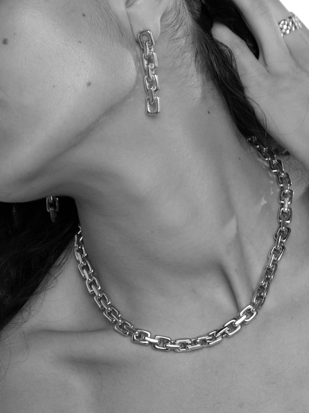 TUTTI Chunky Square Link Chain Necklace, Silver - view 2, Silver