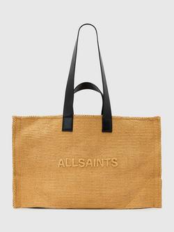AllSaints Lutece Raffia Tote Bag, Biscuit Brown, Biscuit Brown