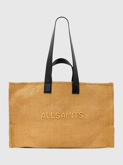 AllSaints Lutece Raffia Tote Bag, Biscuit Brown, Biscuit Brown