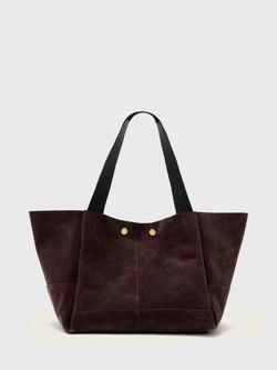 AllSaints Rosalie Suede Tote Bag, Burnt Amber Red, Burnt Umber Red