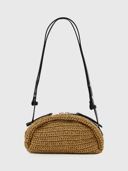 AllSaints Rosalie Leather and Raffia Shoulder Bag, Biscuit Brown, Biscuit Brown