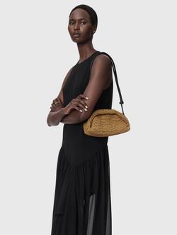 AllSaints Rosalie Leather and Raffia Shoulder Bag, Biscuit Brown - view 2, Biscuit Brown