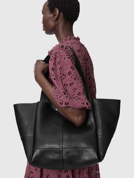 AllSaints Rosalie Leather Tote Bag, Black - view 2, Black
