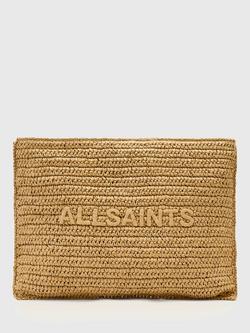 AllSaints Bettina Oversized Raffia Clutch Bag, Biscuit Brown, Biscuit Brown