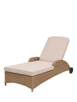 KETTLER Derwent Rattan Reclining Sun Lounger with Cushion, Natural, Brown