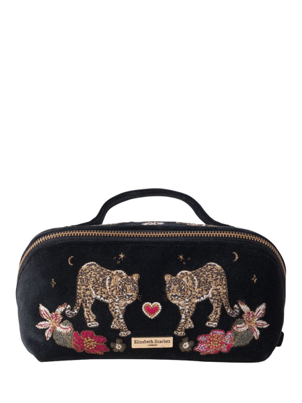Elizabeth Scarlett Leopard Flat Makeup Bag, Charcoal, Charcoal