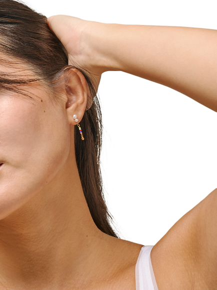 ENAMEL Copenhagen Dorthea Beaded Pearl Drop Earrings, Yellow Gold - view 2, Yellow Gold