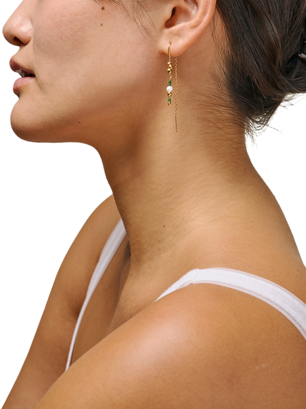 ENAMEL Copenhagen Nara Miyuki Chain Drop Pearl Earrings, Yellow Gold - view 2, Yellow Gold