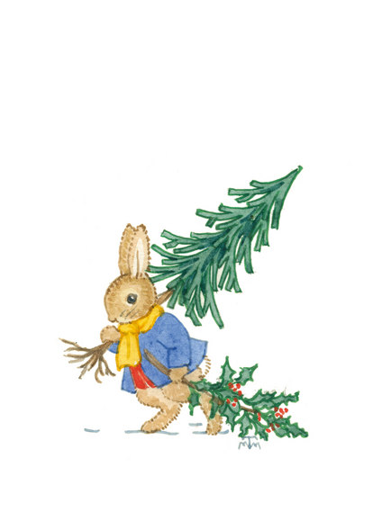 Museums & Galleries Rabbit Bringing Tree Christmas Card, Pack of 8, Multi, Multi