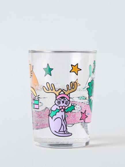 John Lewis Scotty Gillespie Christmas Cat Glass Tumbler, 500ml, Clear/Multi - view 2, Clear Clear