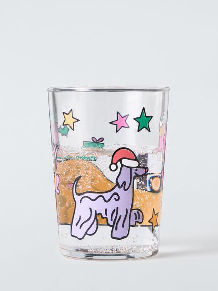 John Lewis Scotty Gillespie Christmas Dog Glass Tumbler, 500ml, Clear/Multi - view 2, Clear Clear
