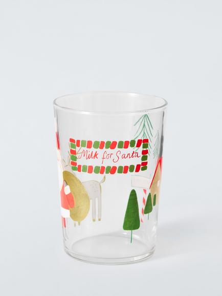 John Lewis Milk for Santa Glass Highball, 300ml, Clear/Red, Clear Clear