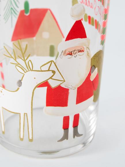 John Lewis Milk for Santa Glass Highball, 300ml, Clear/Red - view 2, Clear Clear