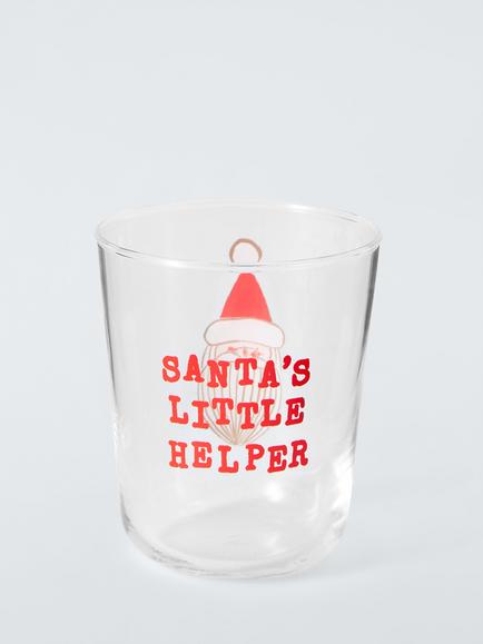 John Lewis Santa's Little Helper Glass Tumbler, 300ml, Clear/Red, Clear Clear