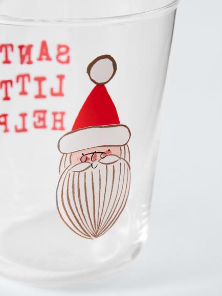 John Lewis Santa's Little Helper Glass Tumbler, 300ml, Clear/Red - view 2, Clear Clear