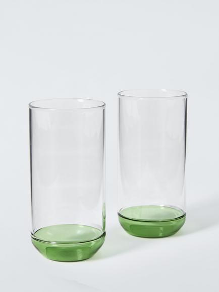 John Lewis Green Base Glass Highball, Set of 2, 475ml, Clear, Clear Clear