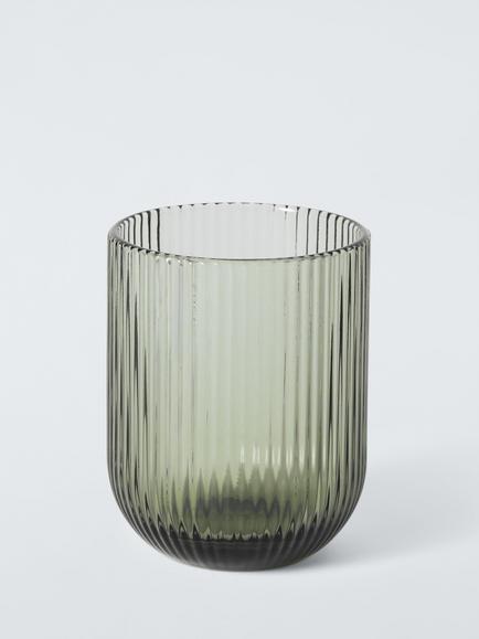 John Lewis Ribbed Glass Tumbler, 300ml, Grey Smoke, Grey Smoke