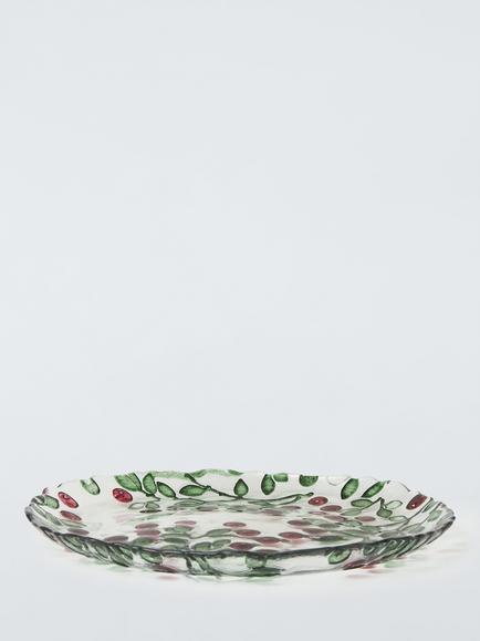 John Lewis Christmas Foliage Glass Side Plate, 21cm, Green/Red - view 2, Green/Red