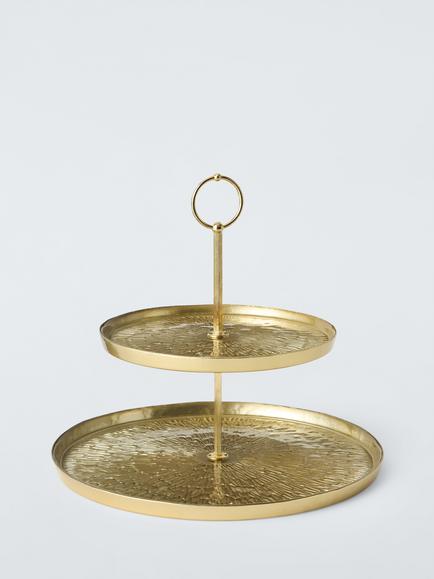 John Lewis Glass 2-Tier Cake Stand, 28cm, Gold, Gold