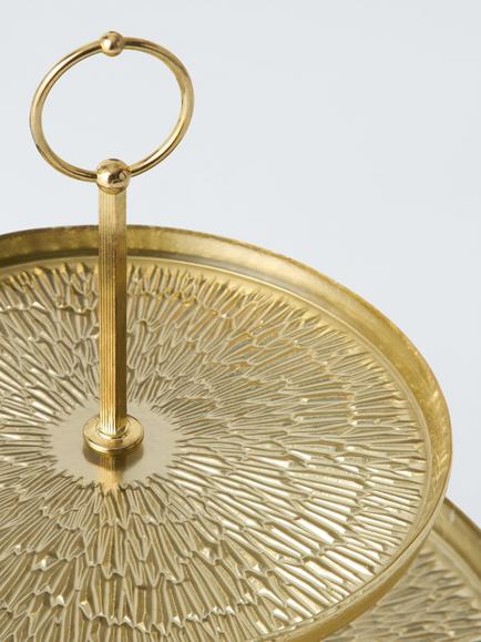 John Lewis Glass 2-Tier Cake Stand, 28cm, Gold - view 2, Gold