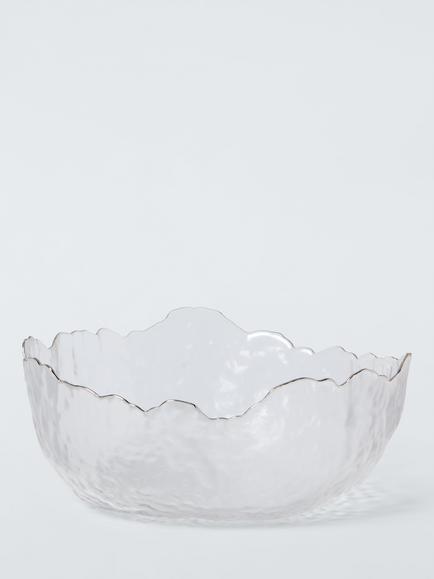John Lewis Scalloped Texture Glass Serve Bowl, 19.5cm, Clear, Clear