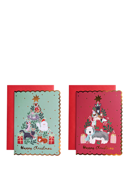 Eleanor Stuart Cat and Dog Tree Christmas Cards, Pack of 10, Multi