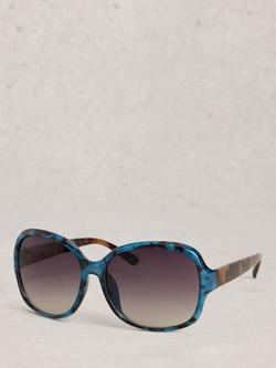 White Stuff Abstract Frame Curved Sunglasses, Blue Multi Blue, Blue Multi Blue