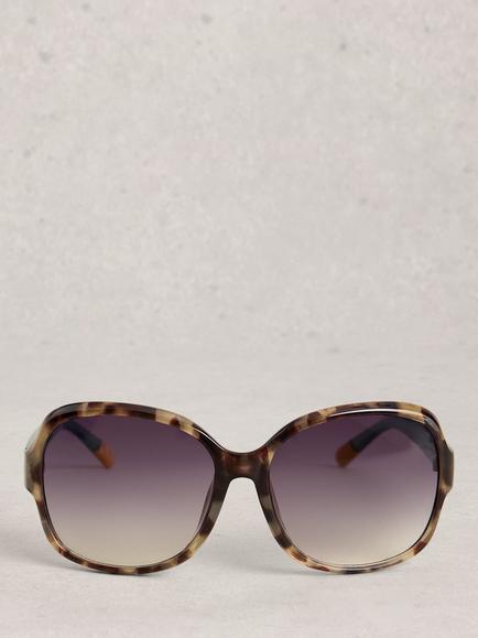 White Stuff Curved Frame Sunglasses, Havana/Purple Gradient - view 2, Havana/Purple Gradient