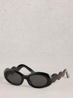 White Stuff Wavy Frame Slim Sunglasses, Black Black, Black Black