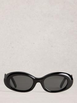White Stuff Wavy Frame Slim Sunglasses, Black Black - view 2, Black Black