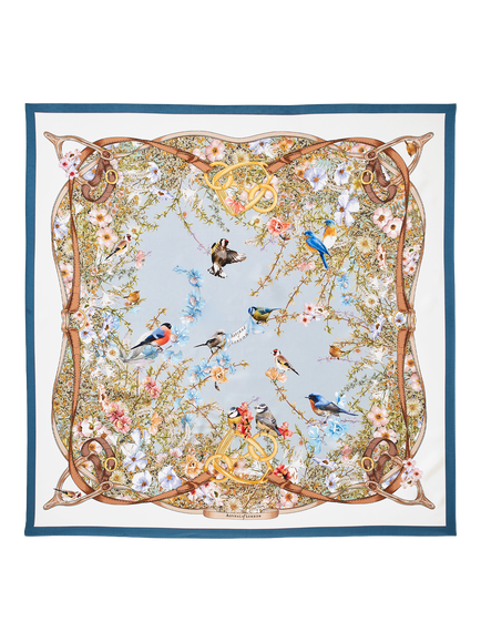 Aspinal of London Edwardian Garden Silk Square Scarf, Skyblue, Skyblue