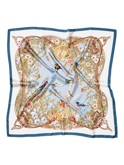 Aspinal of London Edwardian Garden Silk Square Scarf, Skyblue - view 2, Skyblue