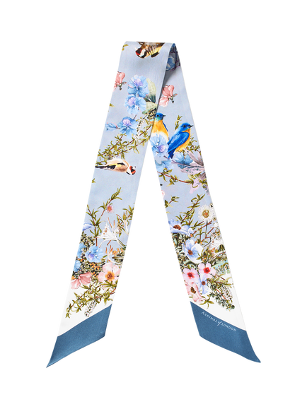 Aspinal of London Edwardian Garden Skinny Silk Scarf, Skyblue, Skyblue
