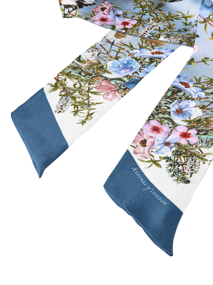 Aspinal of London Edwardian Garden Skinny Silk Scarf, Skyblue - view 2, Skyblue