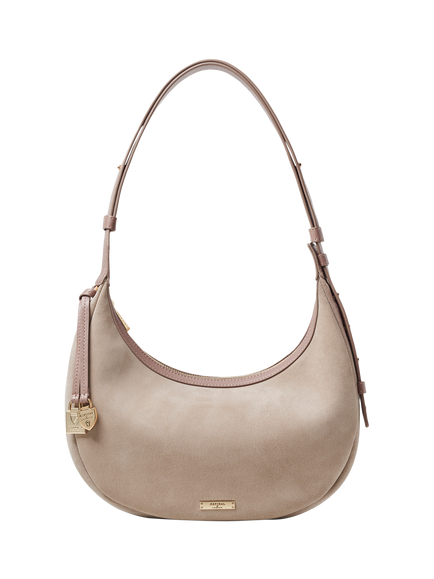 Aspinal of London Soho Suede Small Crescent Bag, Moleskin