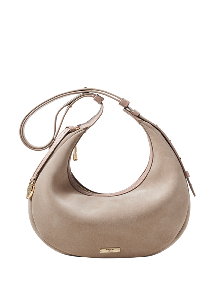Aspinal of London Soho Suede Small Crescent Bag - view 2, Moleskin