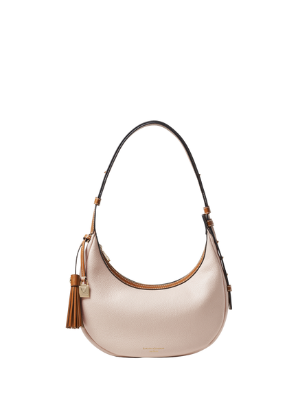 Aspinal of London Soho Pebble Leather Small Crescent Bag, Neutral, Neutral