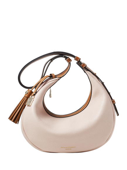 Aspinal of London Soho Pebble Leather Small Crescent Bag, Neutral - view 2, Neutral