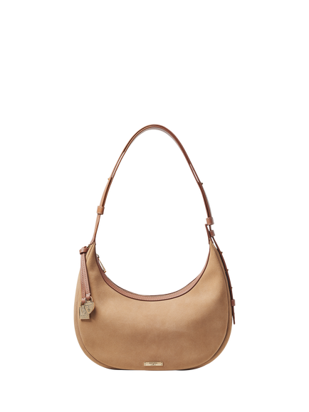 Aspinal of London Soho Suede Small Crescent Bag, Naturaltan