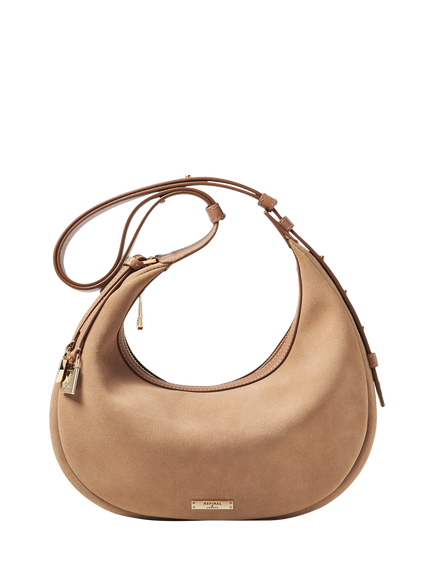 Aspinal of London Soho Suede Small Crescent Bag - view 2, Naturaltan