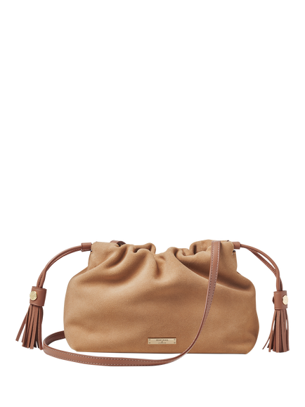 Aspinal of London Soho Large Suede Crossbody Pouch Bag, Naturaltan